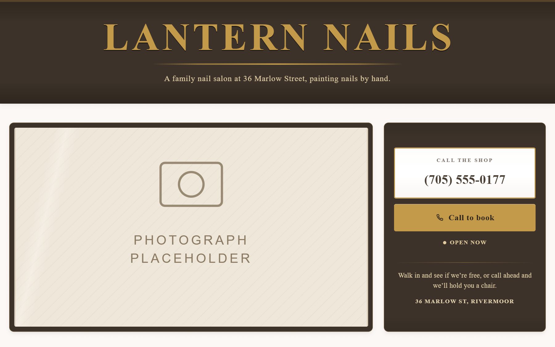 Concept build for a nail salon, shown anonymised