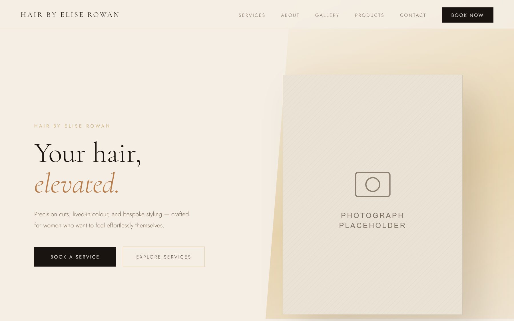 Concept build for a hair stylist, shown anonymised